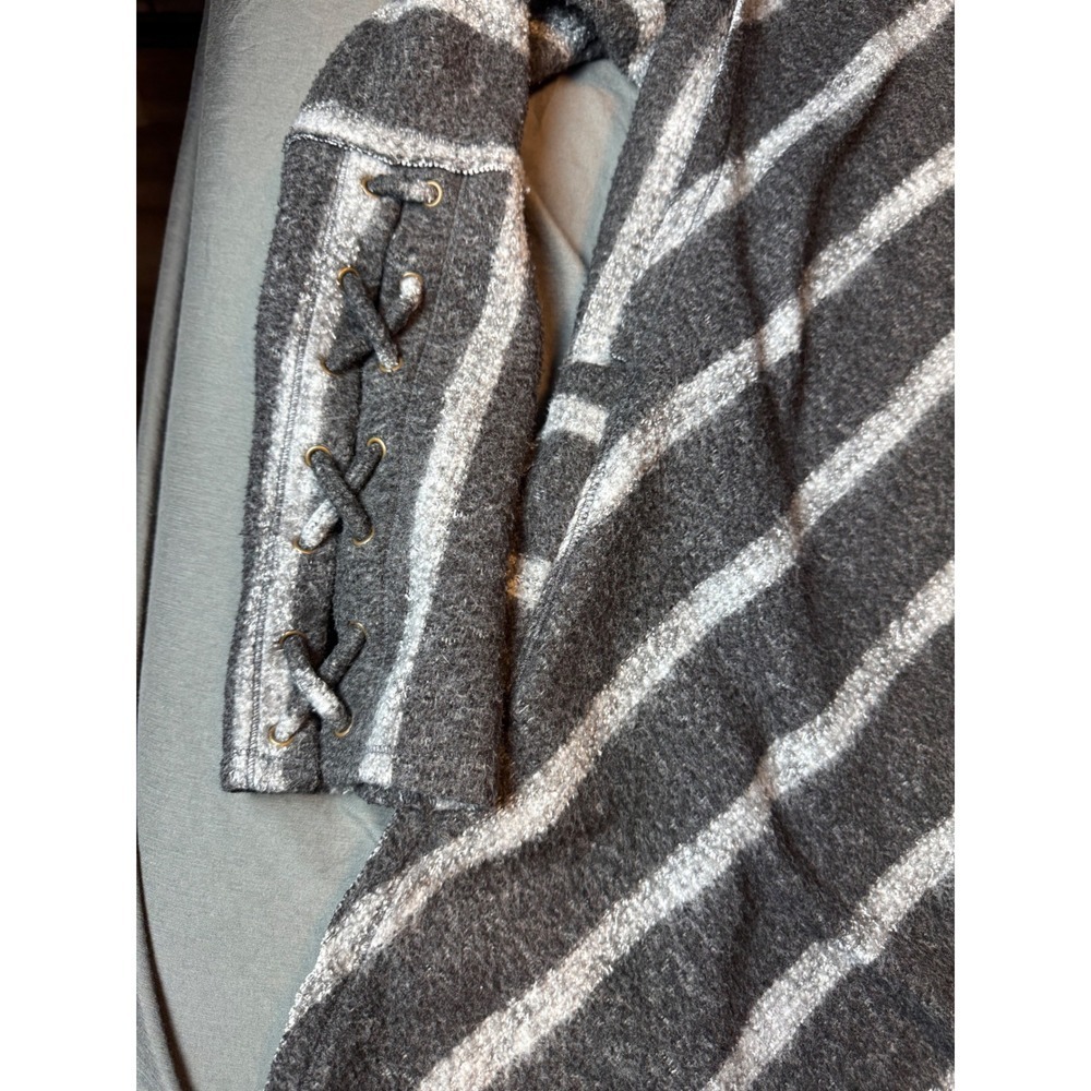Knox Rose Gray Striped Open Front Cardigan Lace Up Sleeve Small - Picture 3 of 16